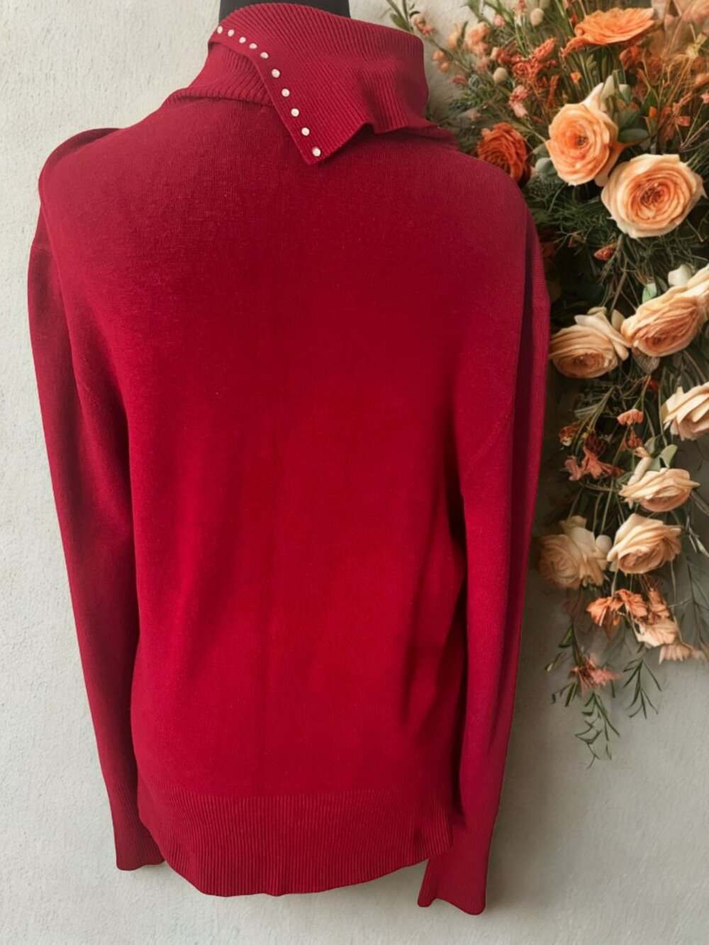Red Rhinestone Trim Sweater - Picture 2 of 2